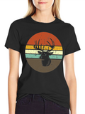 Retro Deer Graphic Tee - Black