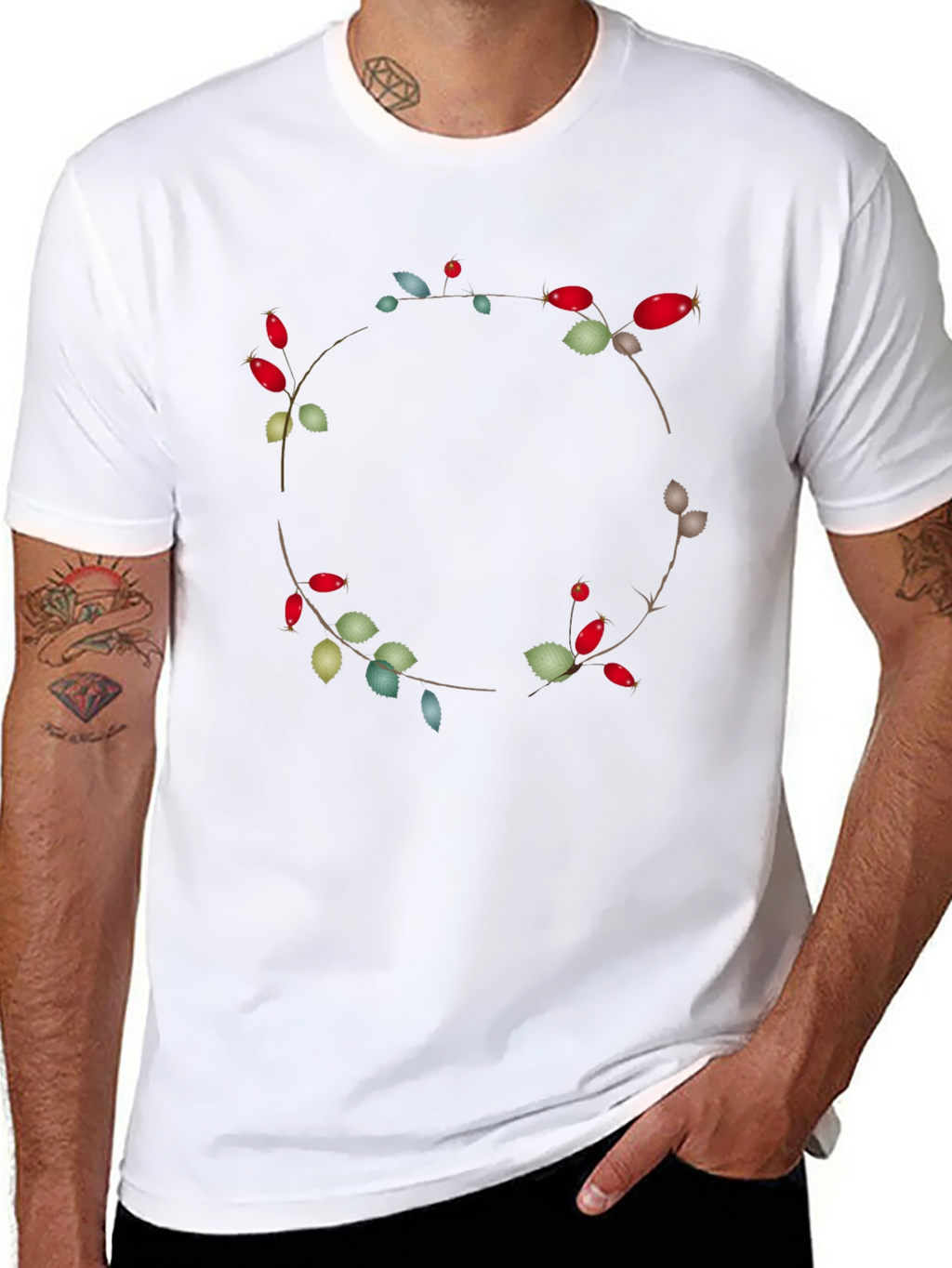 Floral Wreath Graphic Black Tee
