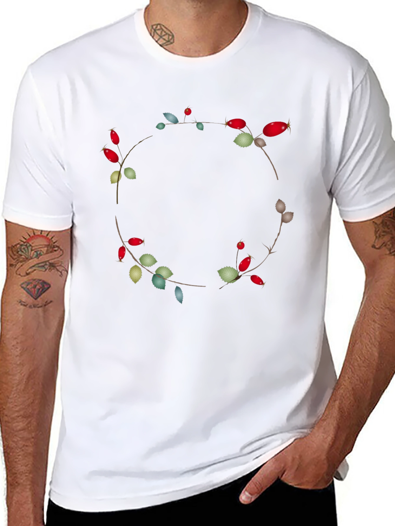 Floral Wreath Graphic Black Tee