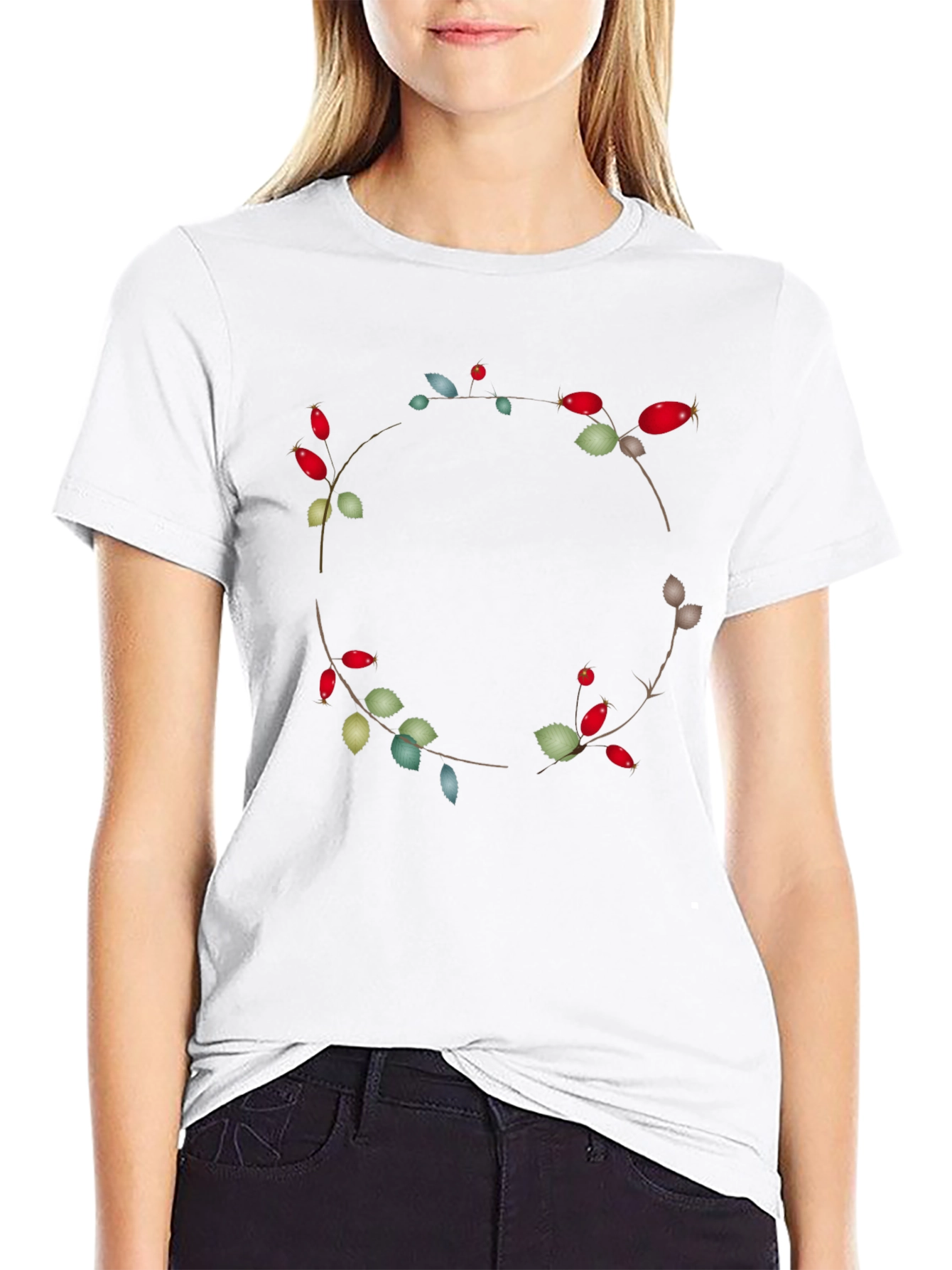 Floral Wreath Graphic Black Tee