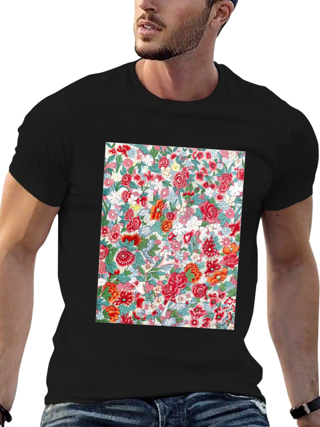 Floral Print Crew Neck Tee