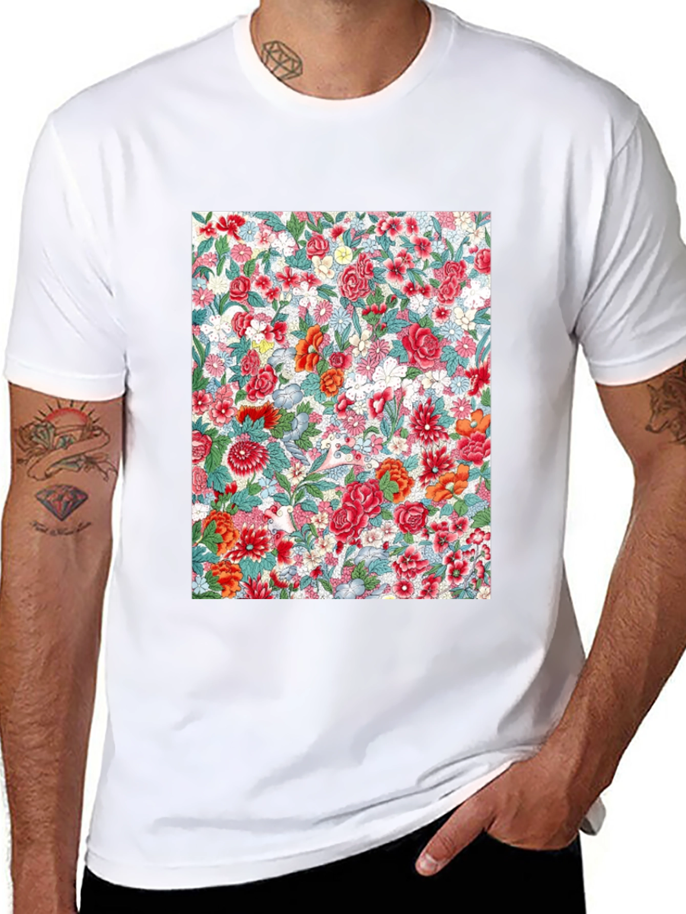 Floral Print Crew Neck Tee