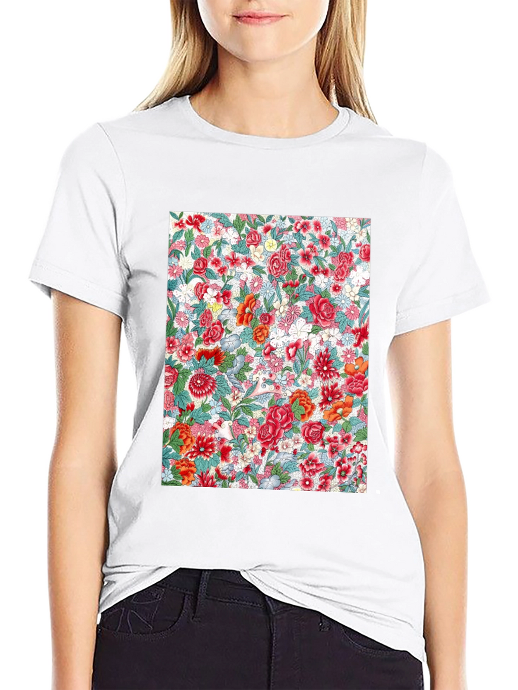 Floral Print Crew Neck Tee