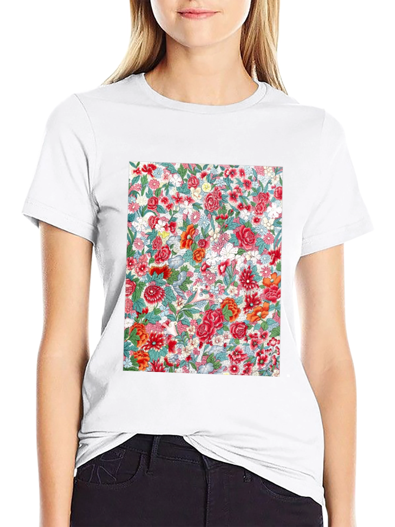 Floral Print Crew Neck Tee