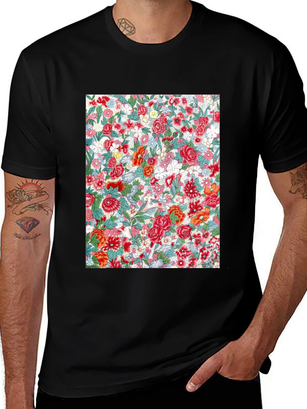 Floral Print Crew Neck Tee