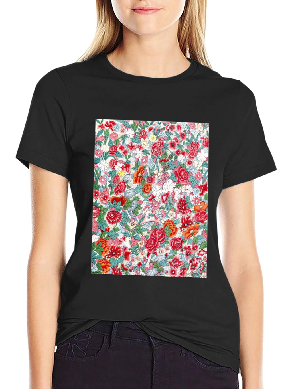 Floral Print Crew Neck Tee