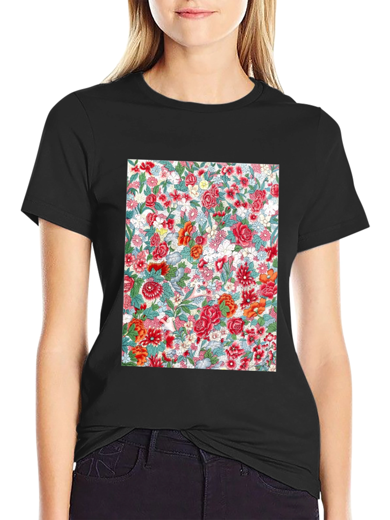 Floral Print Crew Neck Tee