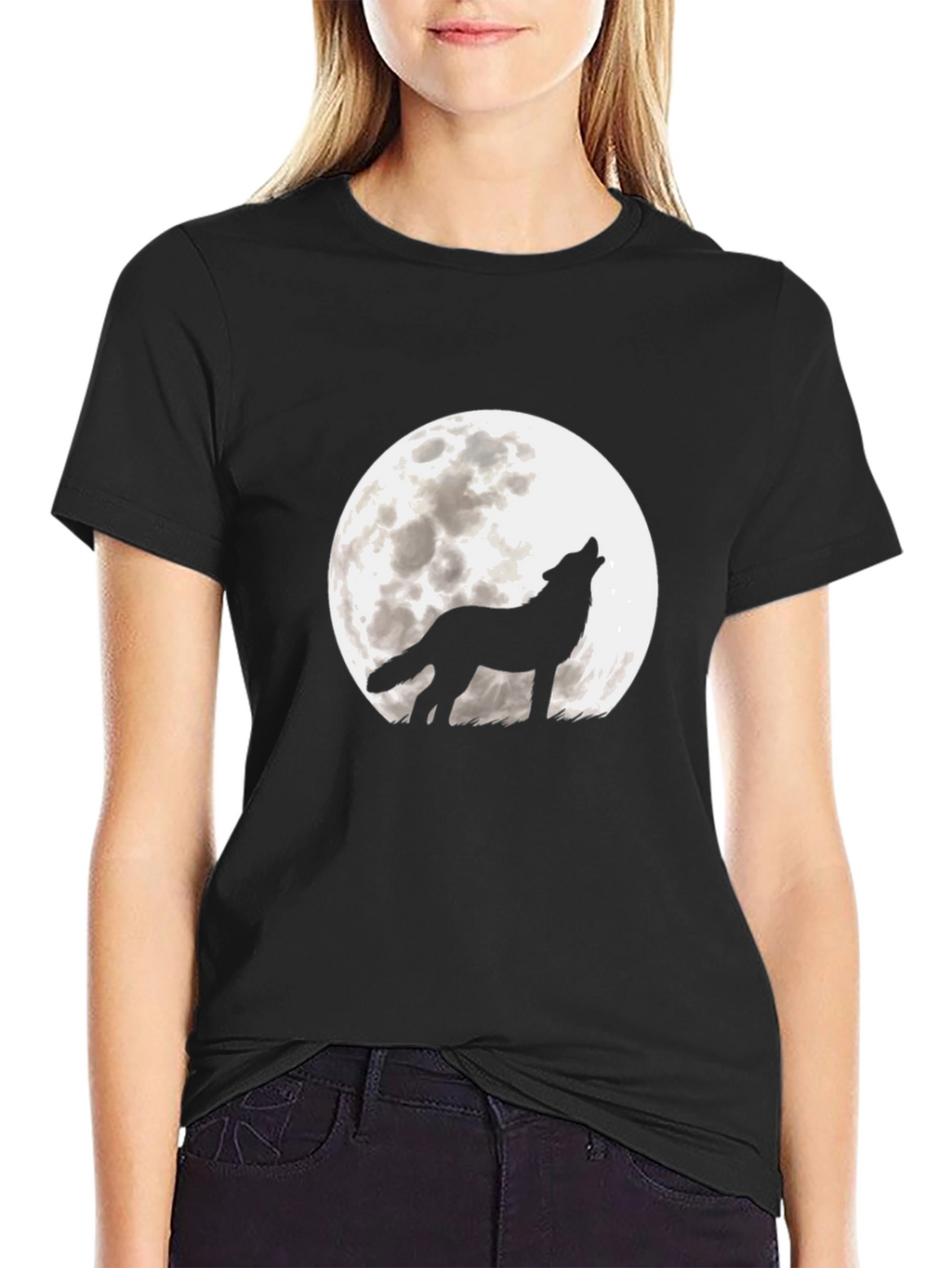 Wolf Moon Graphic Tee - Black Cotton T-Shirt