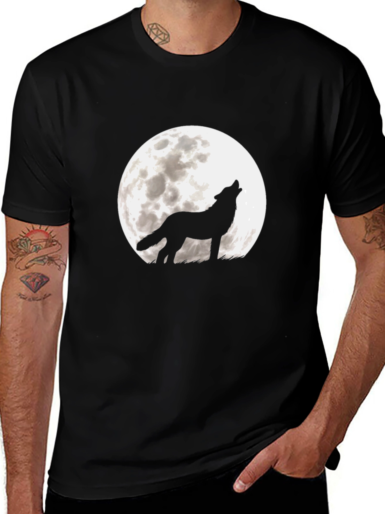 Wolf Moon Graphic Tee - Black Cotton T-Shirt