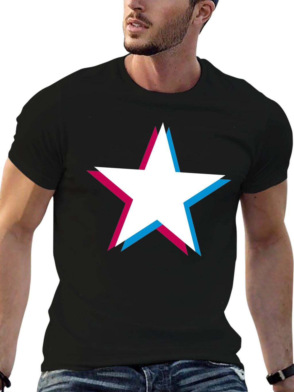 Retro Star Graphic T-Shirt - Classic Crew Neck Tee