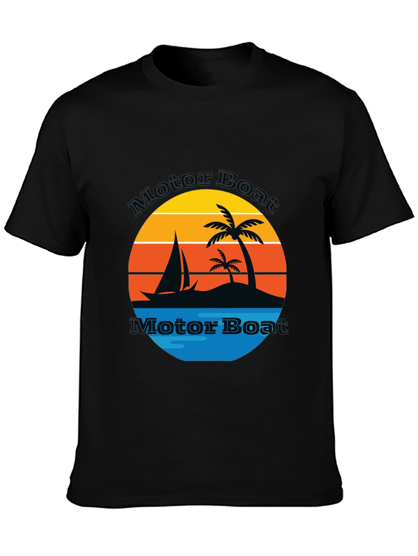 Retro Motor Boat T-Shirt - Tropical Island Sailboat Design