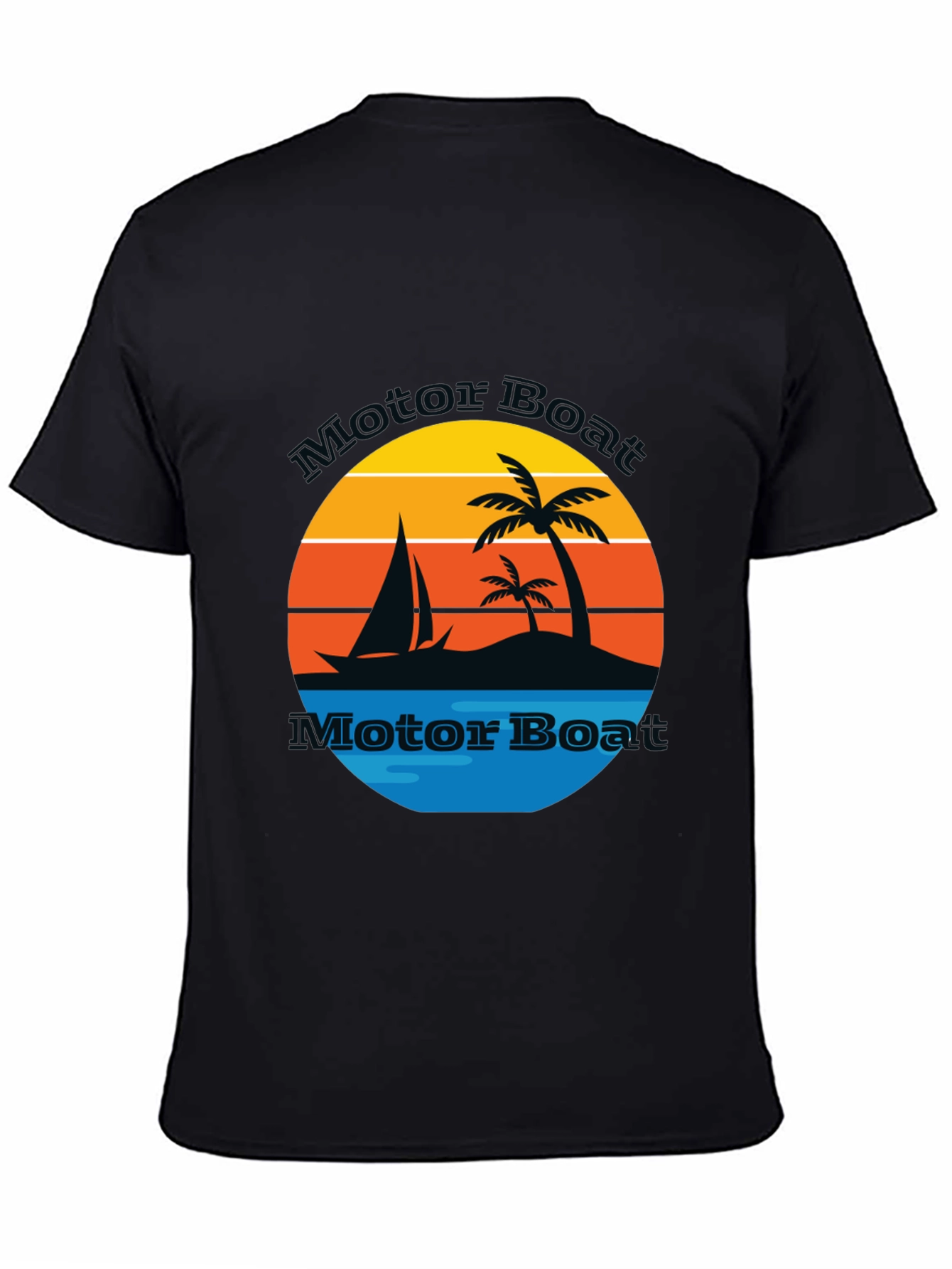 Retro Motor Boat T-Shirt - Tropical Island Sailboat Design