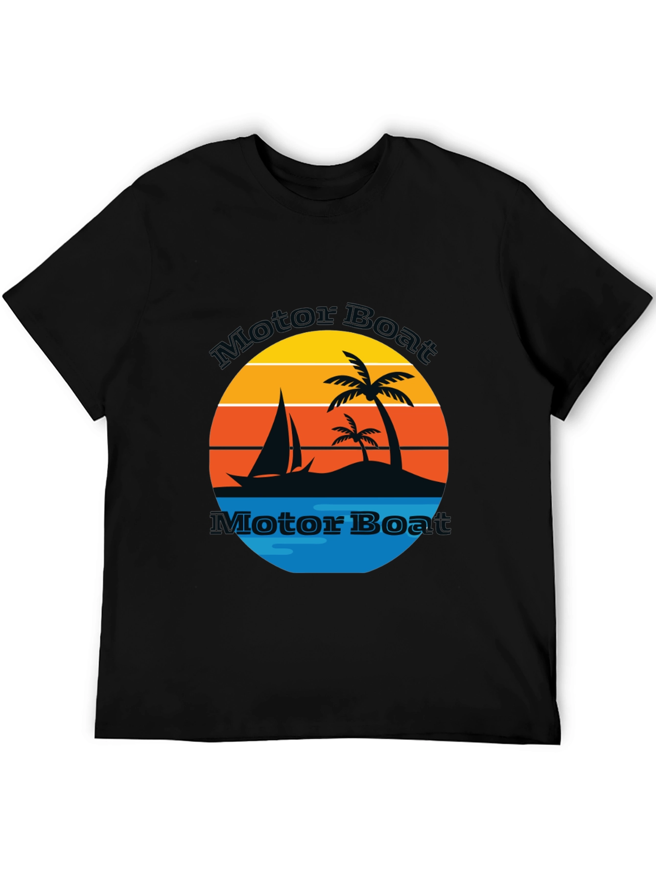 Retro Motor Boat T-Shirt - Tropical Island Sailboat Design