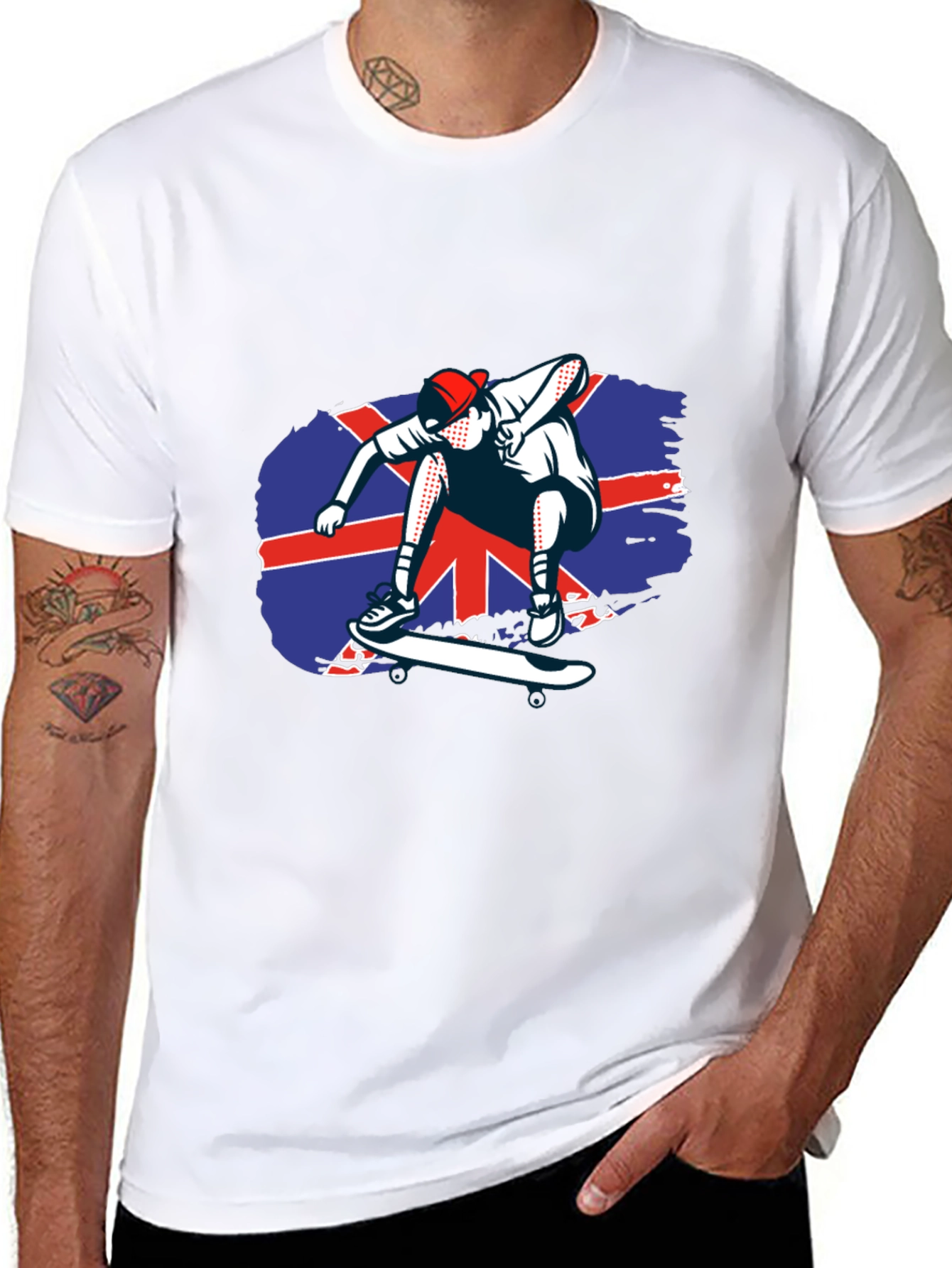 Skateboarder Union Jack Graphic Tee - Cool Black T-Shirt