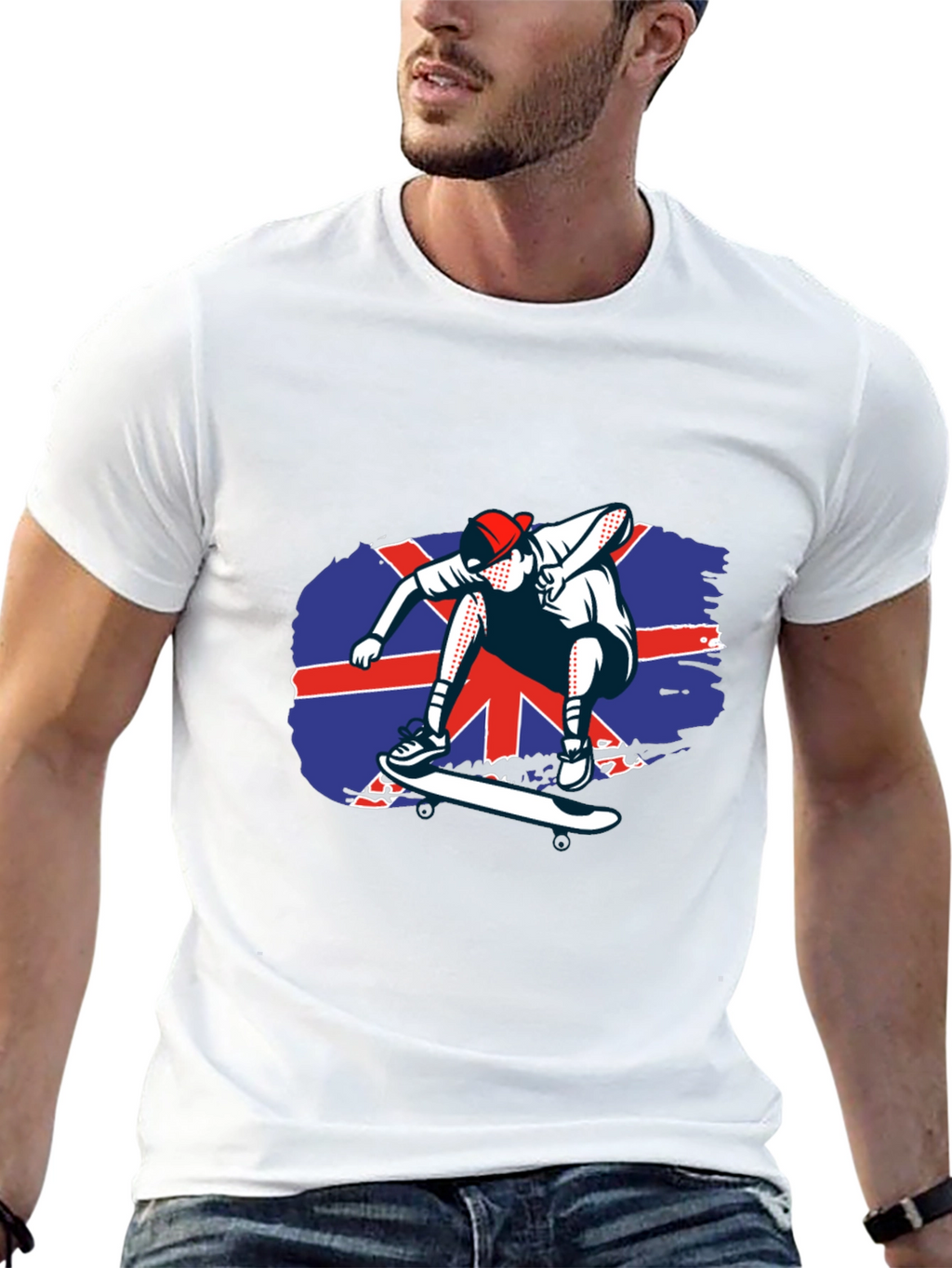 Skateboarder Union Jack Graphic Tee - Cool Black T-Shirt