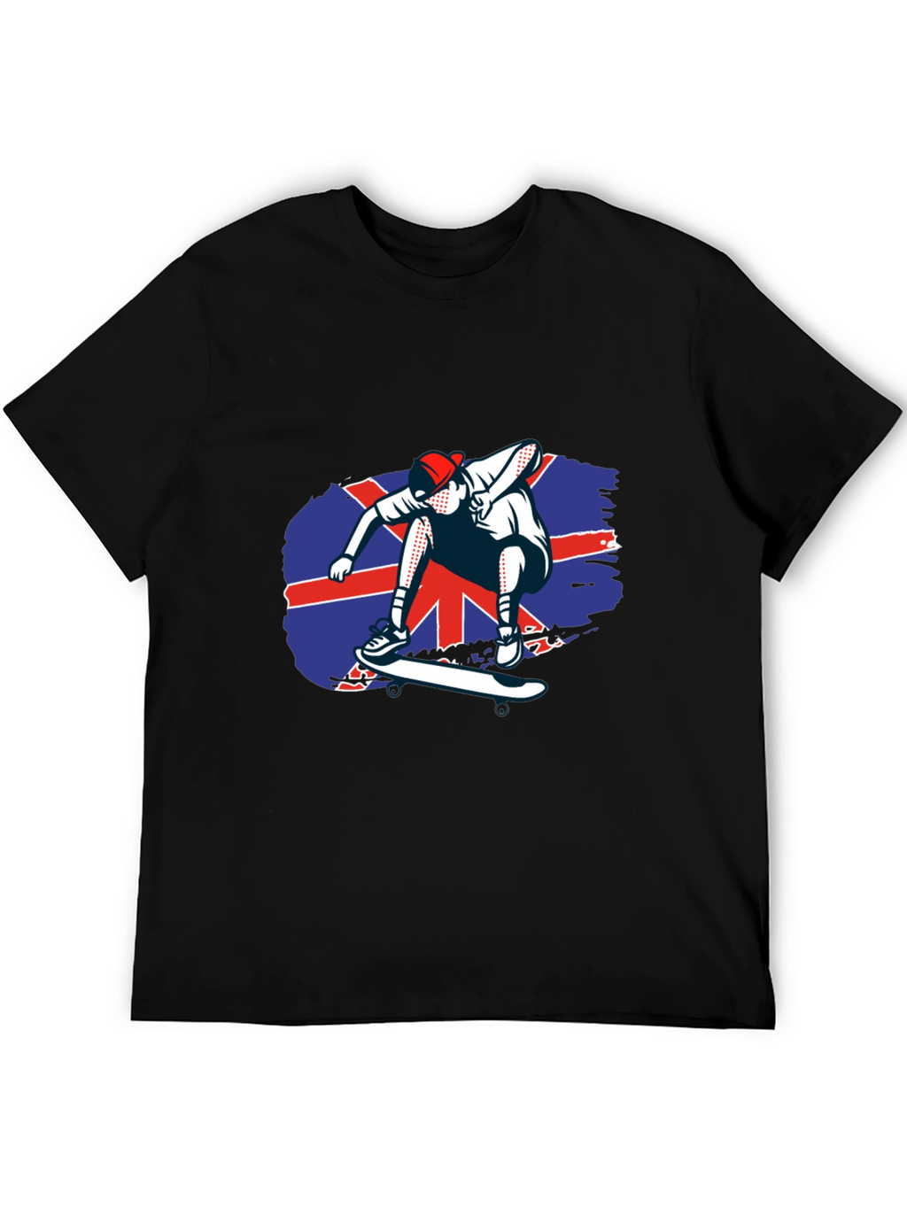Skateboarder Union Jack Graphic Tee - Cool Black T-Shirt