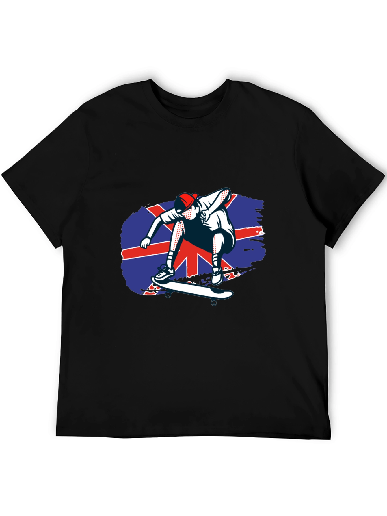 Skateboarder Union Jack Graphic Tee - Cool Black T-Shirt
