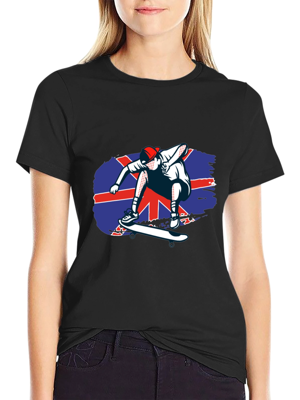 Skateboarder Union Jack Graphic Tee - Cool Black T-Shirt