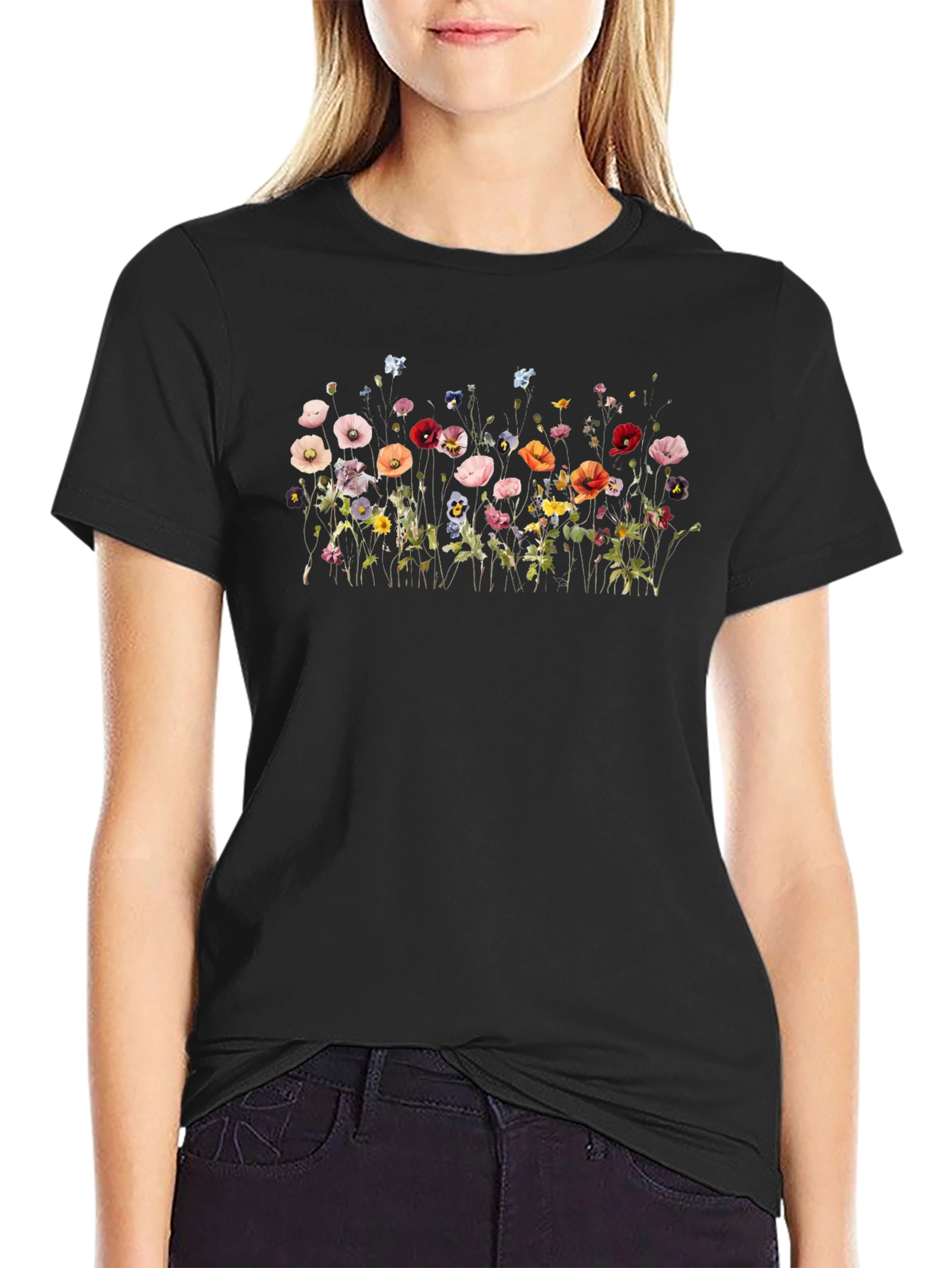 Floral Print Black T-Shirt