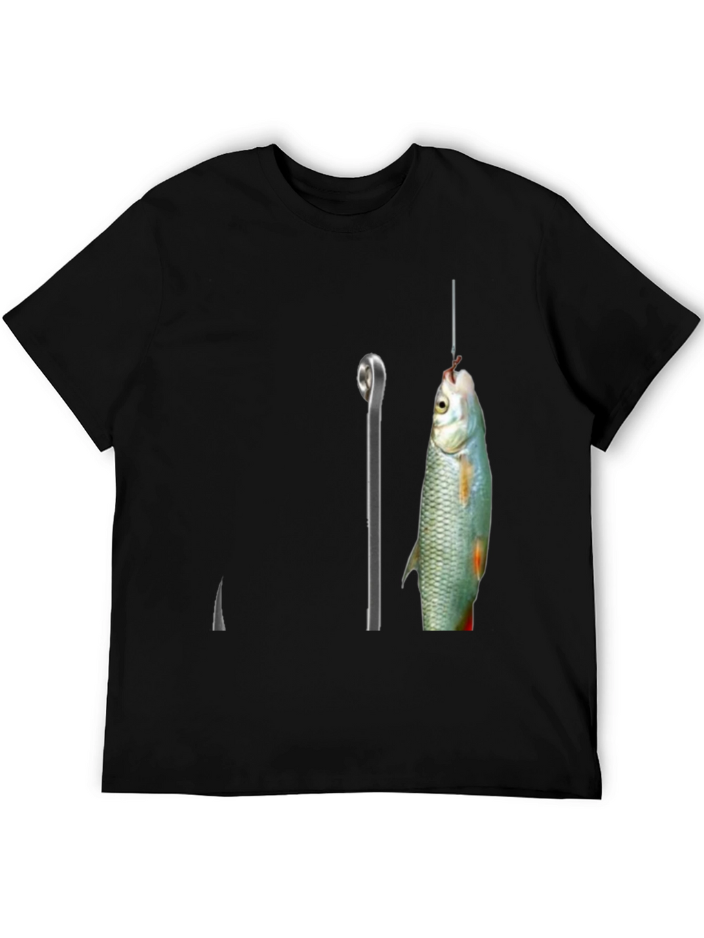 Fishing Hook Graphic Tee - Black Cotton Blend T-Shirt