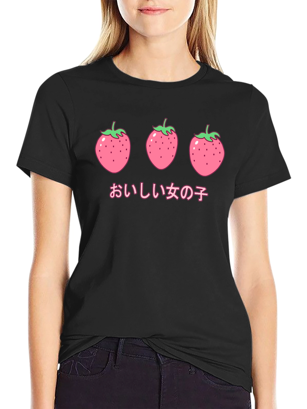 Strawberry Anime Graphic Black T-Shirt