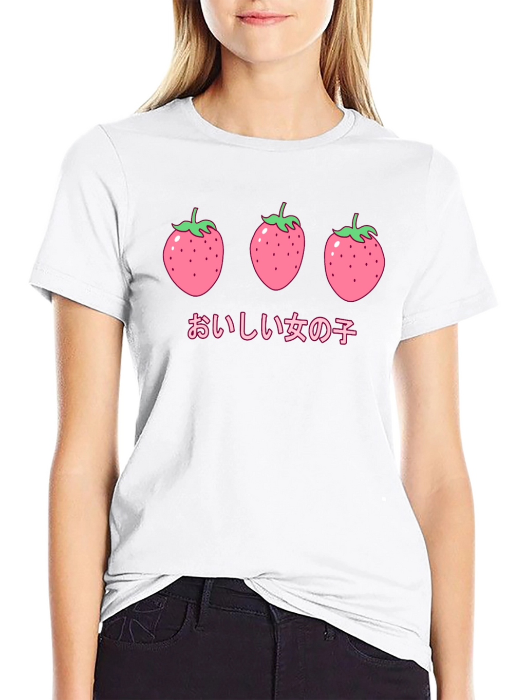 Strawberry Anime Graphic Black T-Shirt