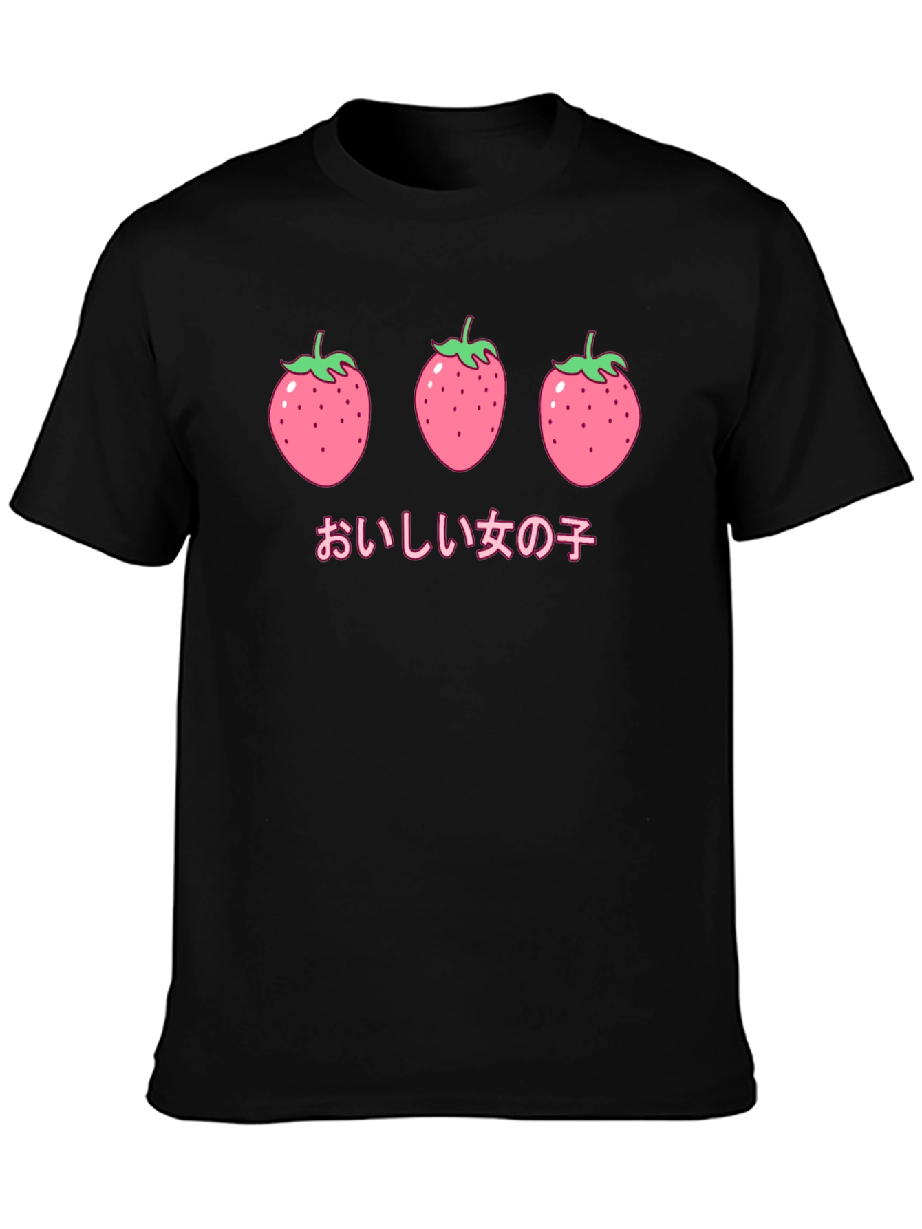 Strawberry Anime Graphic Black T-Shirt