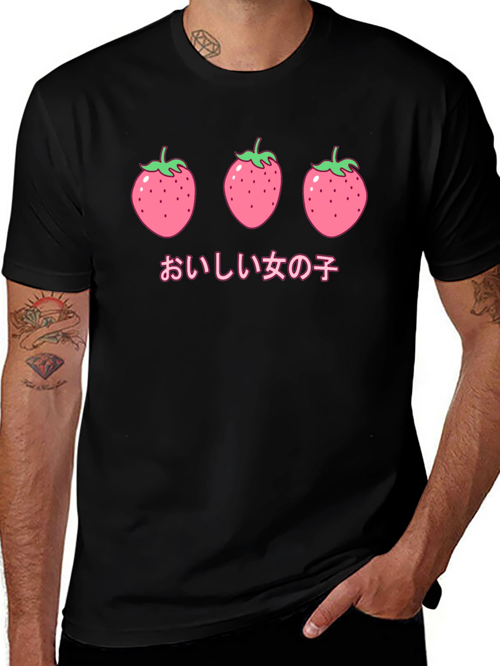 Strawberry Anime Graphic Black T-Shirt