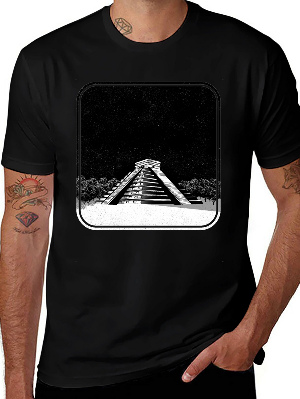 Mayan Pyramid Graphic Tee - Black Unisex T-Shirt