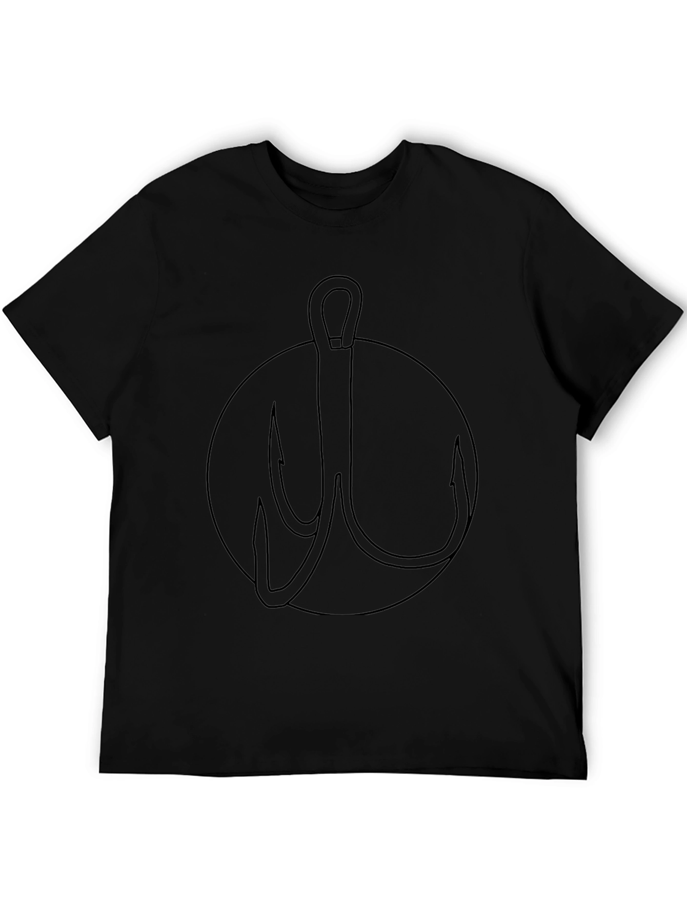 Fishing Hook Graphic Tee - Black Cotton T-Shirt