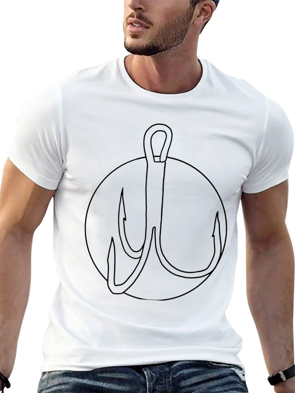 Fishing Hook Graphic Tee - Black Cotton T-Shirt