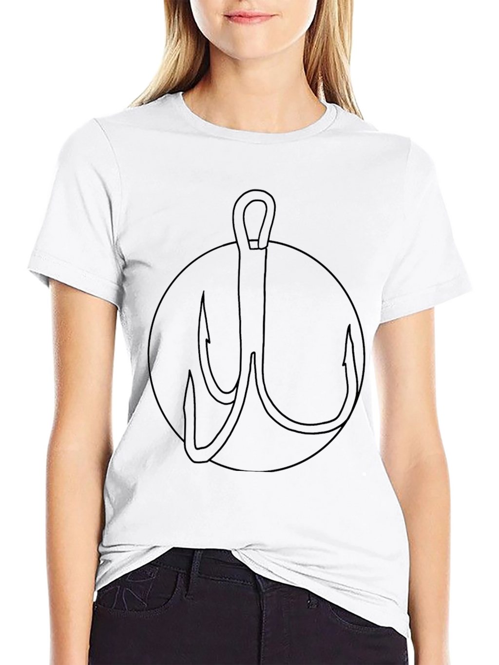Fishing Hook Graphic Tee - Black Cotton T-Shirt