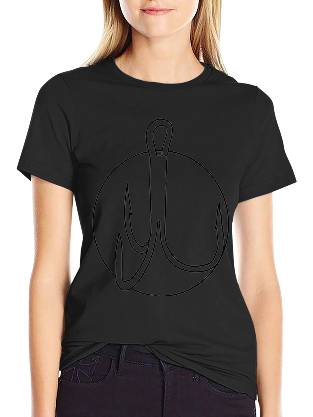 Fishing Hook Graphic Tee - Black Cotton T-Shirt