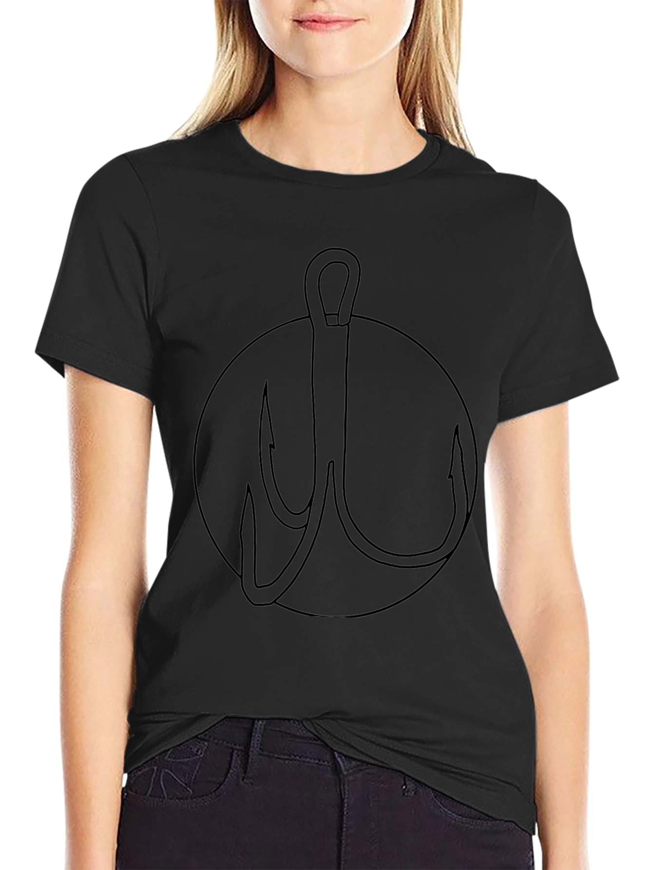 Fishing Hook Graphic Tee - Black Cotton T-Shirt