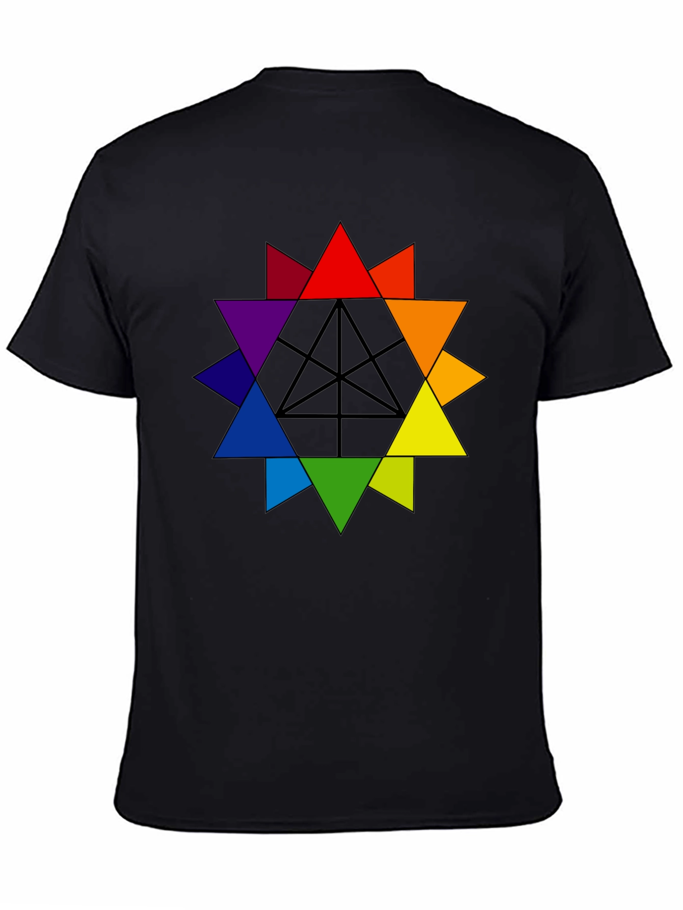 Colorful Triangle Star Graphic Tee - Black