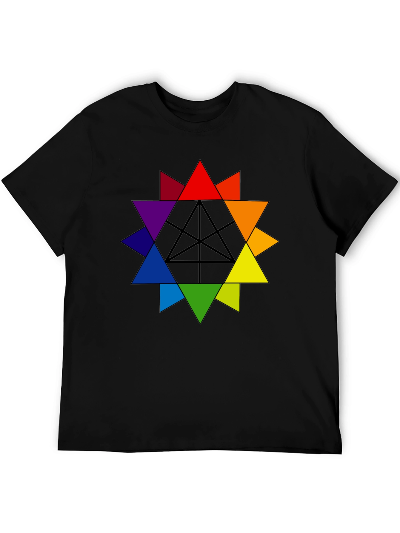 Colorful Triangle Star Graphic Tee - Black