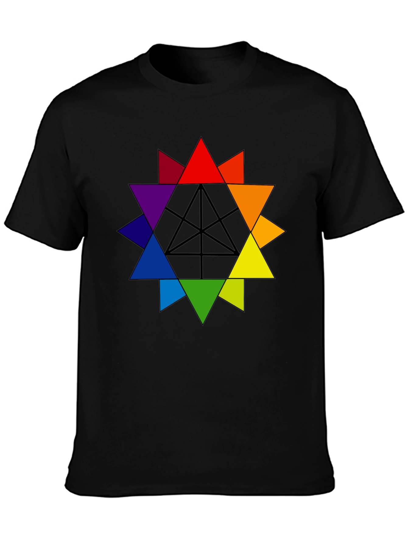 Colorful Triangle Star Graphic Tee - Black
