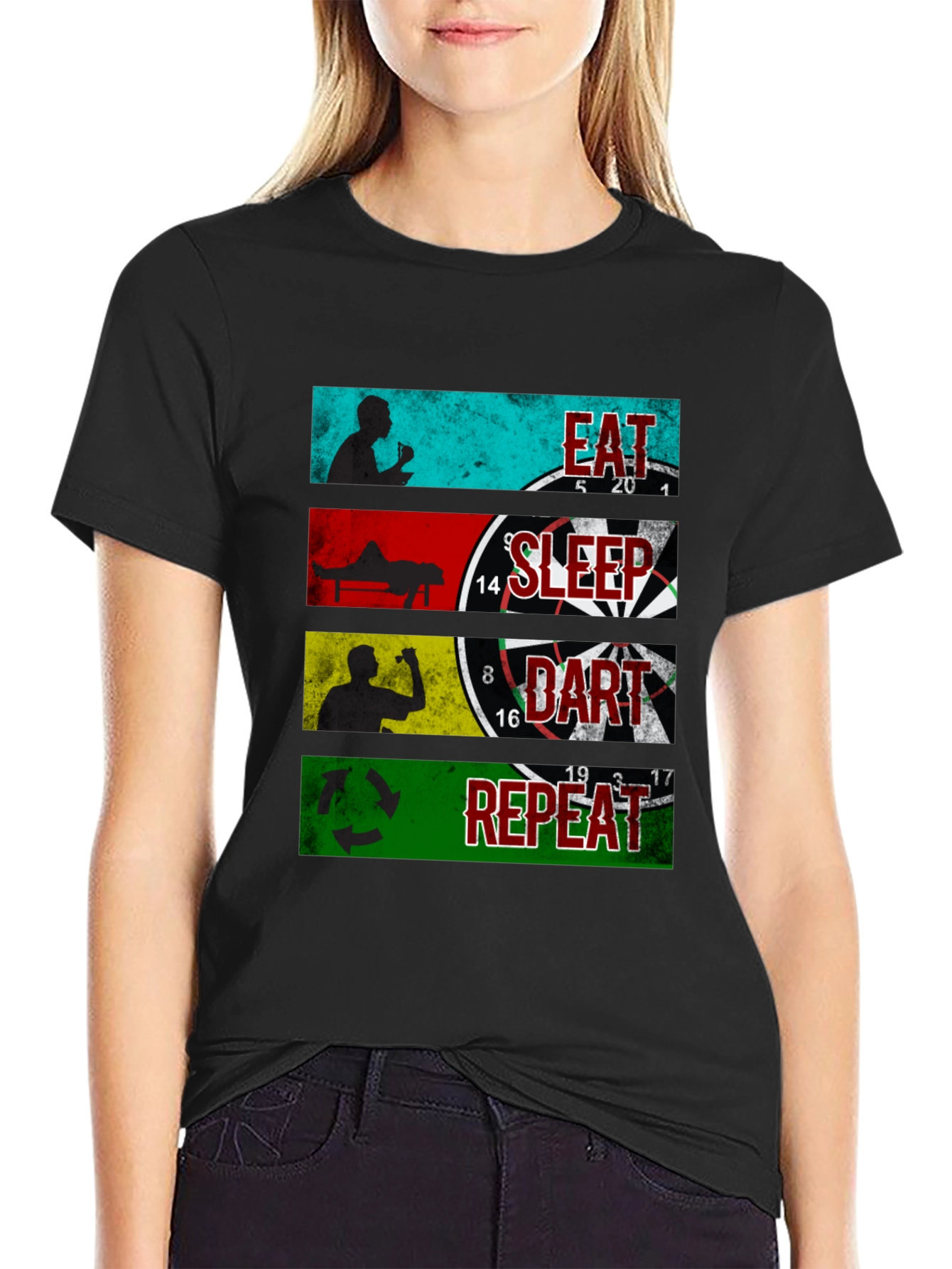 Eat Sleep Dart Repeat Graphic Tee - Black