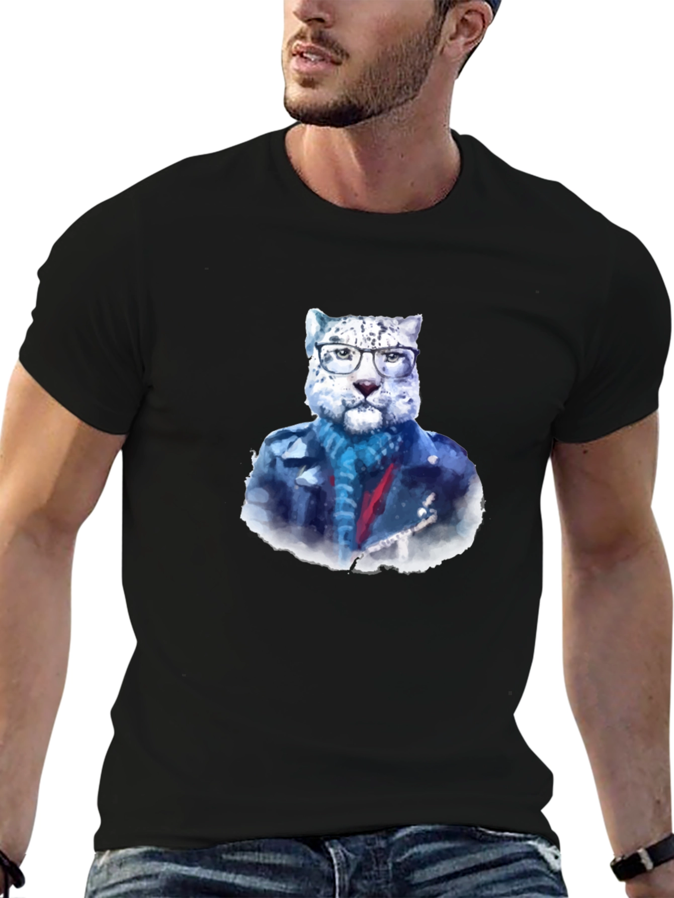 Cool Cat Tee - Leopard in Glasses T-Shirt