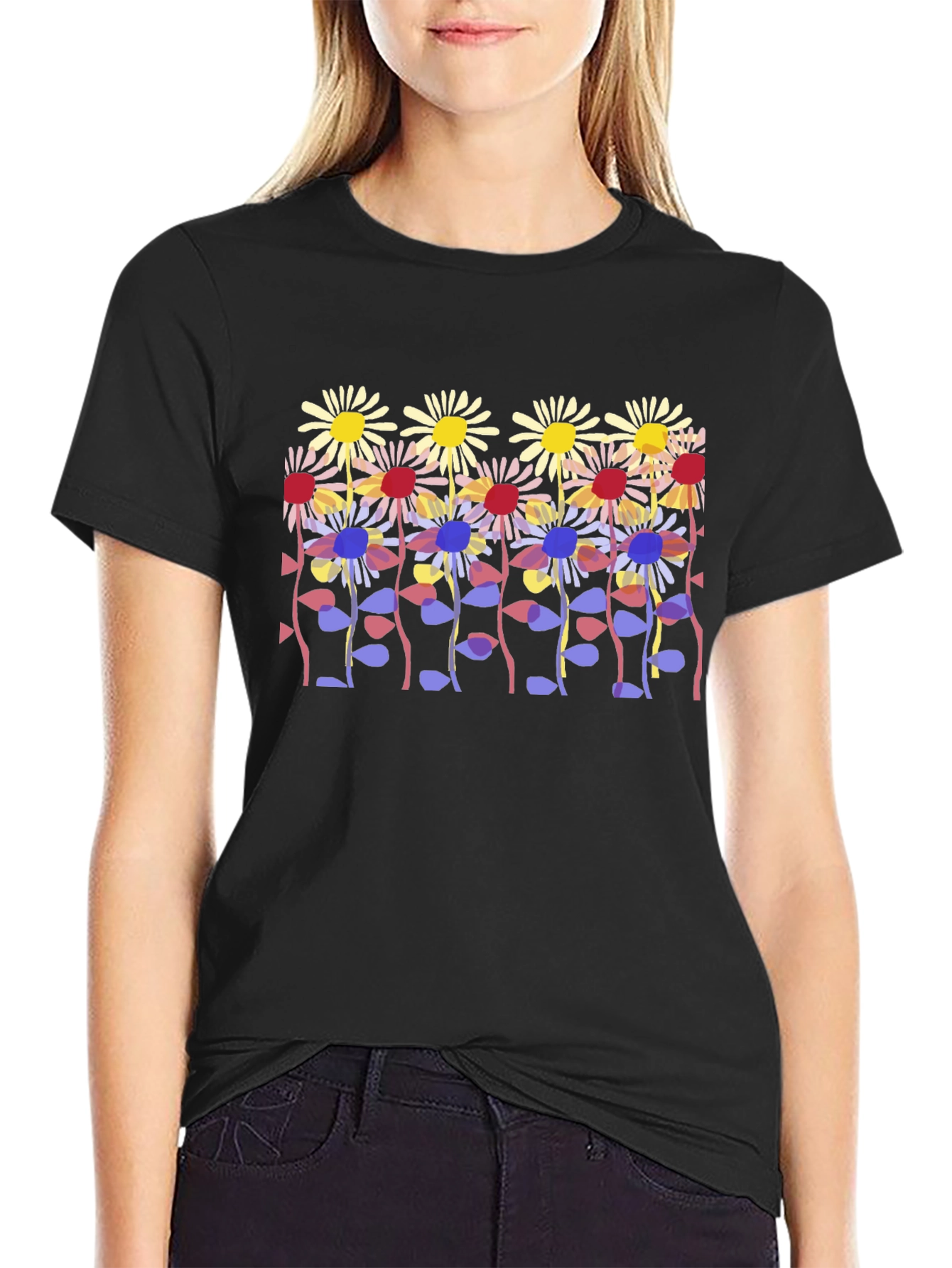 Floral Print Black Tee