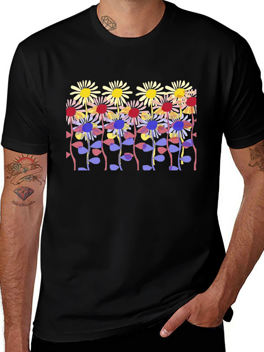 Floral Print Black Tee