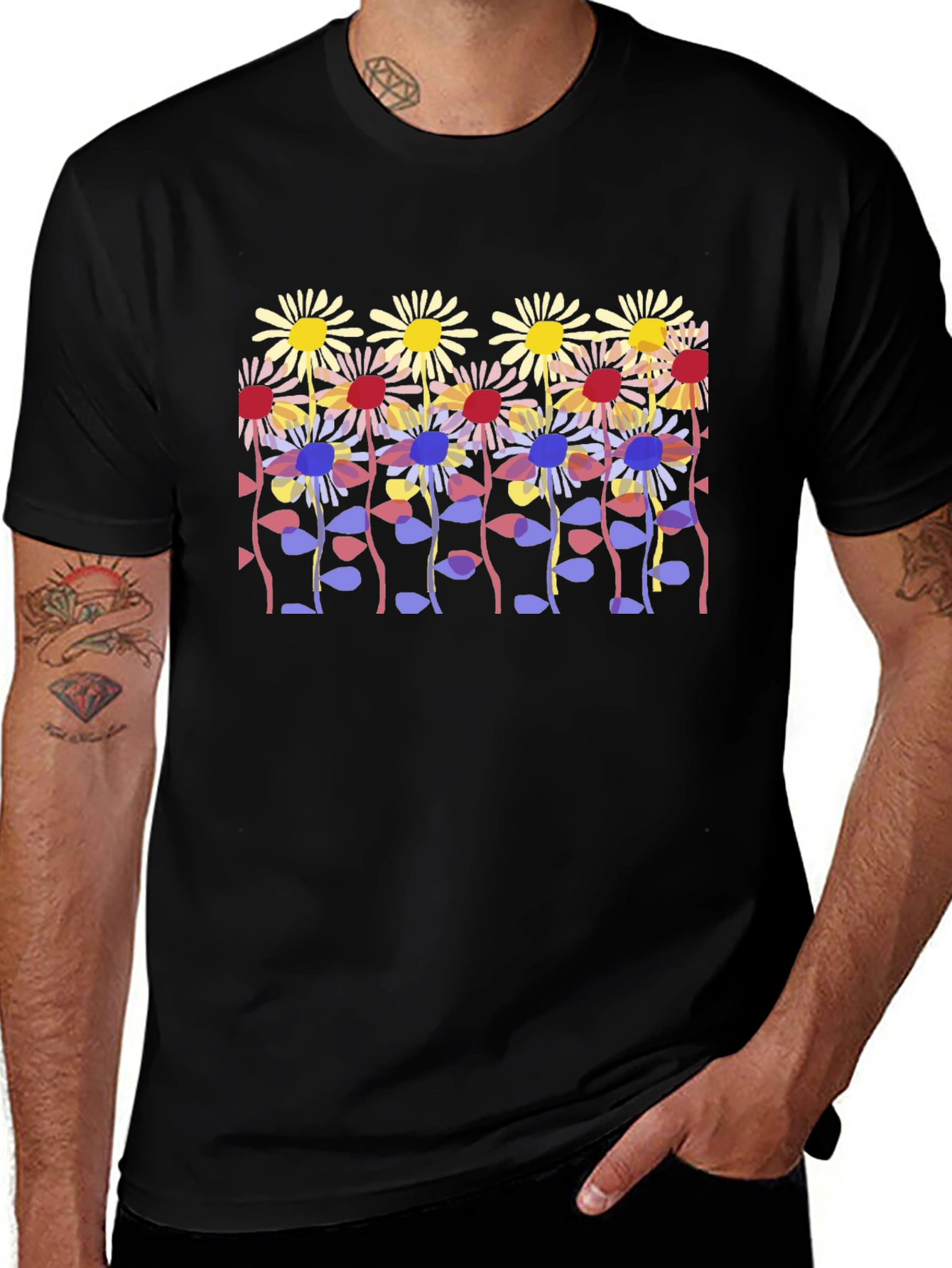 Floral Print Black Tee