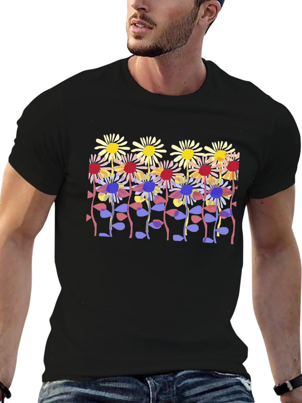 Floral Print Black Tee