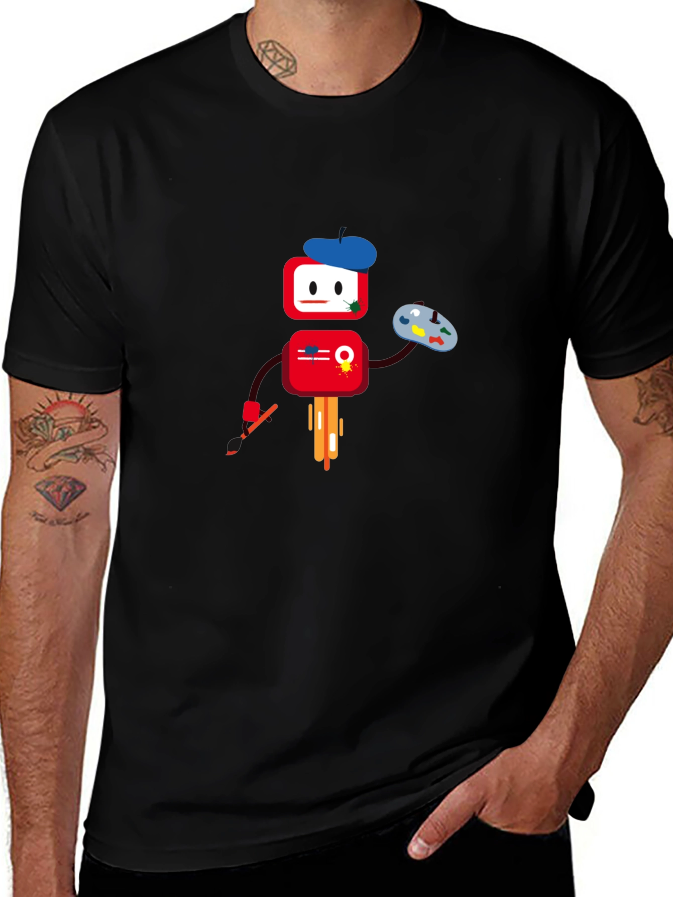Artistic Robot Graphic T-Shirt - Black