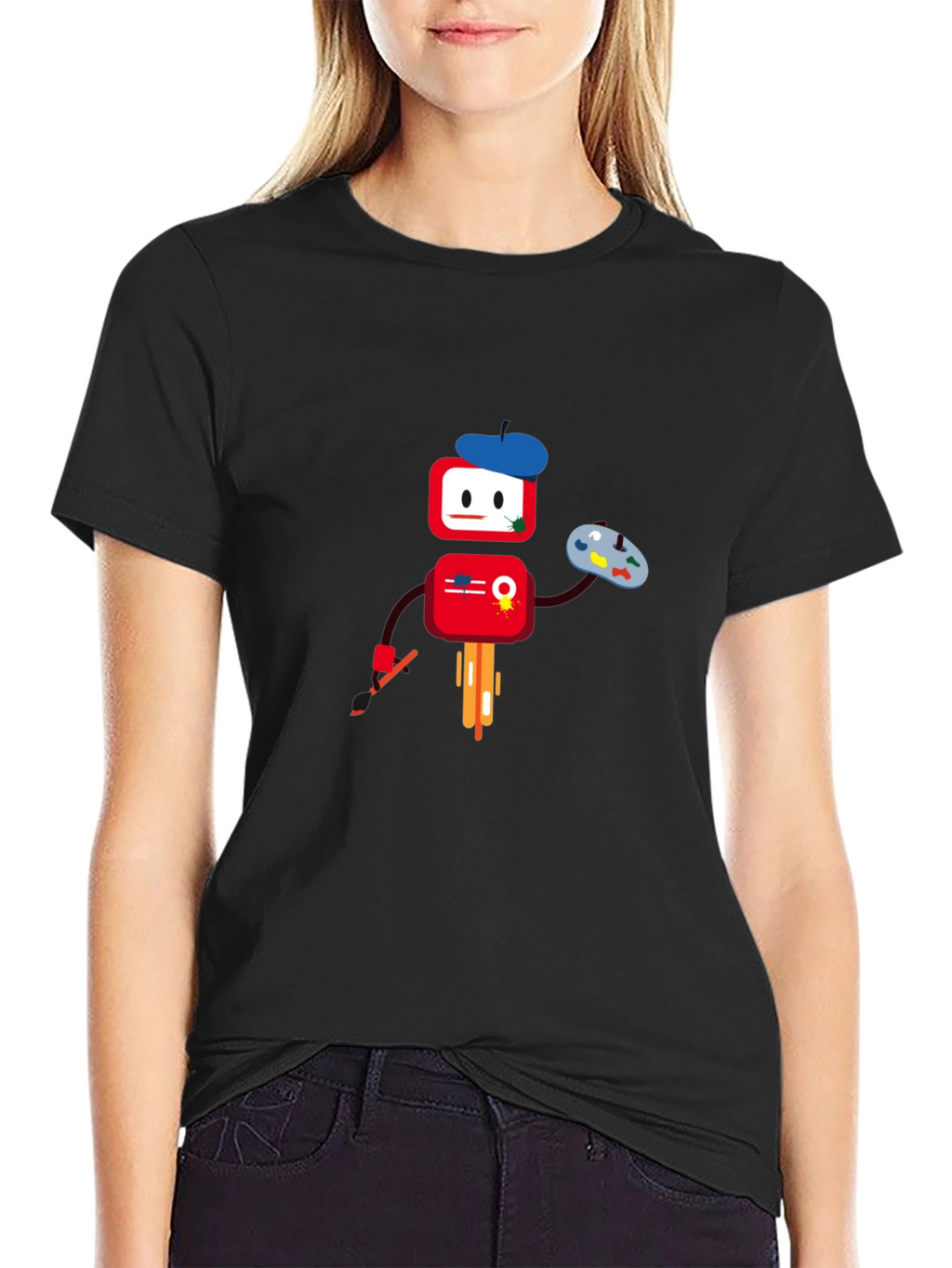 Artistic Robot Graphic T-Shirt - Black