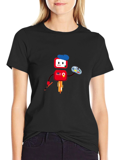 Artistic Robot Graphic T-Shirt - Black