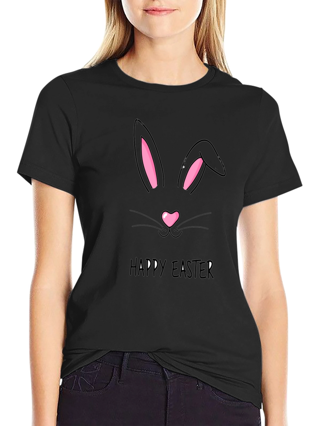 Easter Bunny T-Shirt: Black Tee with Cute Rabbit Design