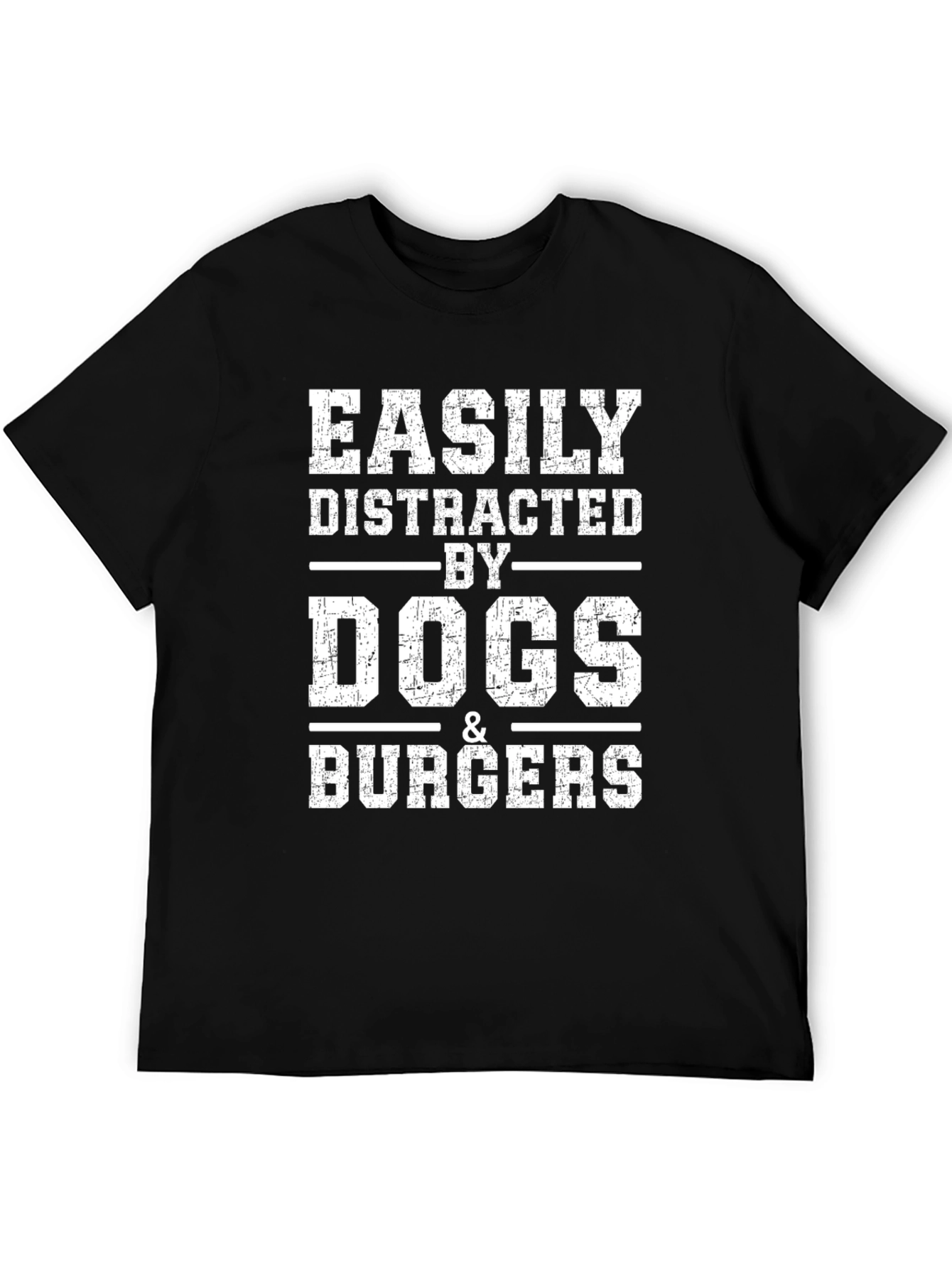 Easily Distracted by Dogs & Burgers T-Shirt – Funny Graphic Tee