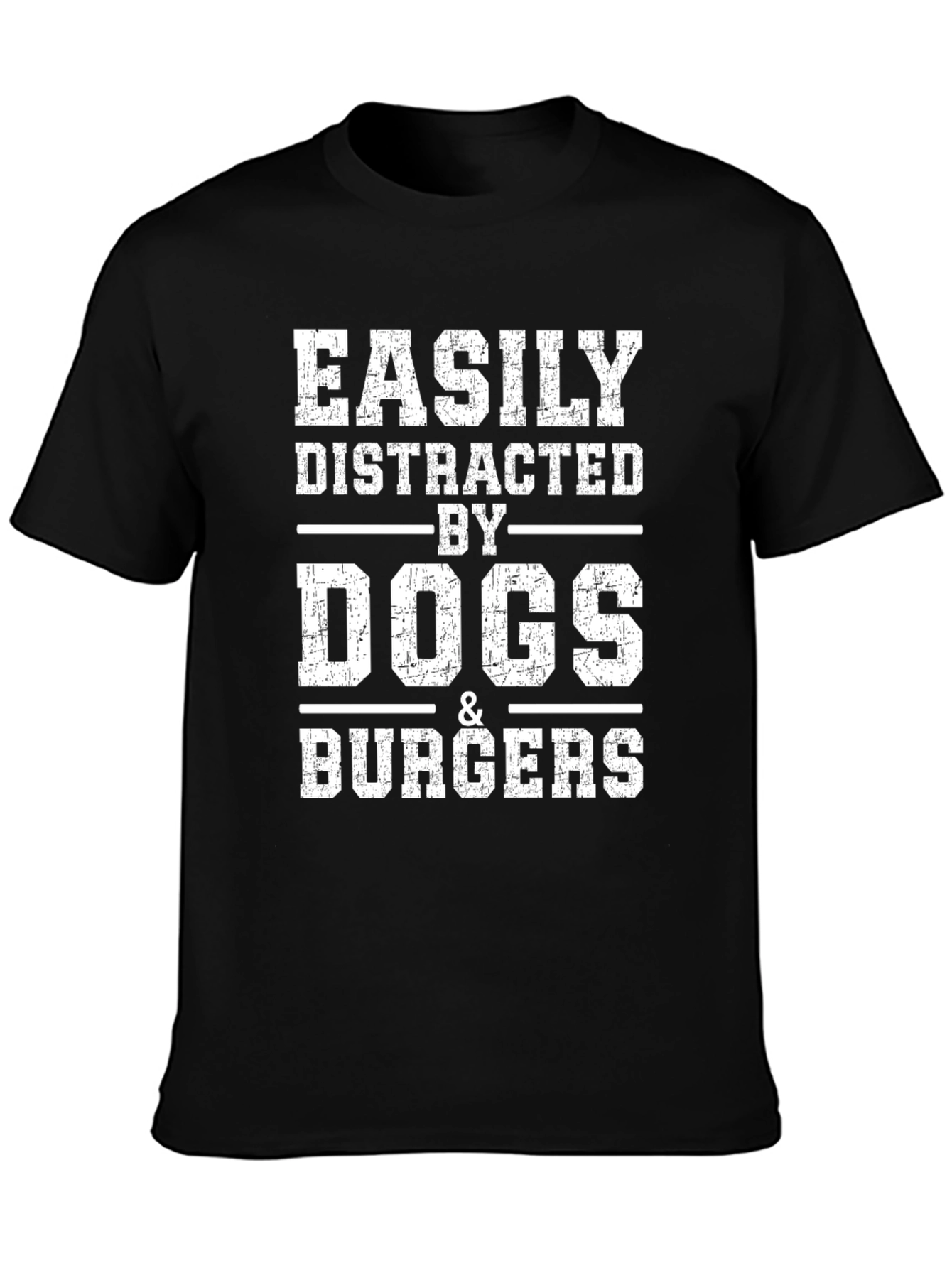 Easily Distracted by Dogs & Burgers T-Shirt – Funny Graphic Tee