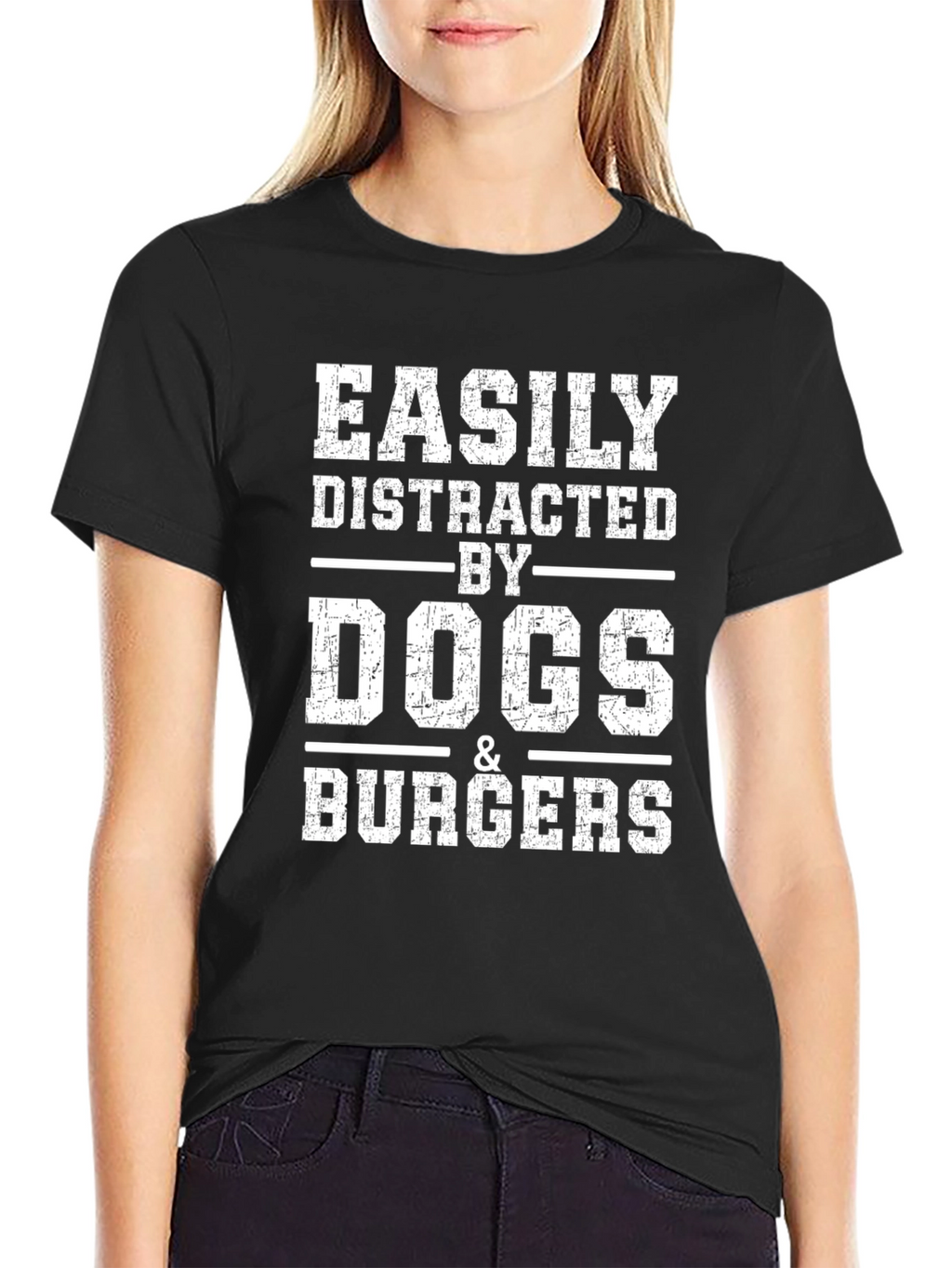 Easily Distracted by Dogs & Burgers T-Shirt – Funny Graphic Tee